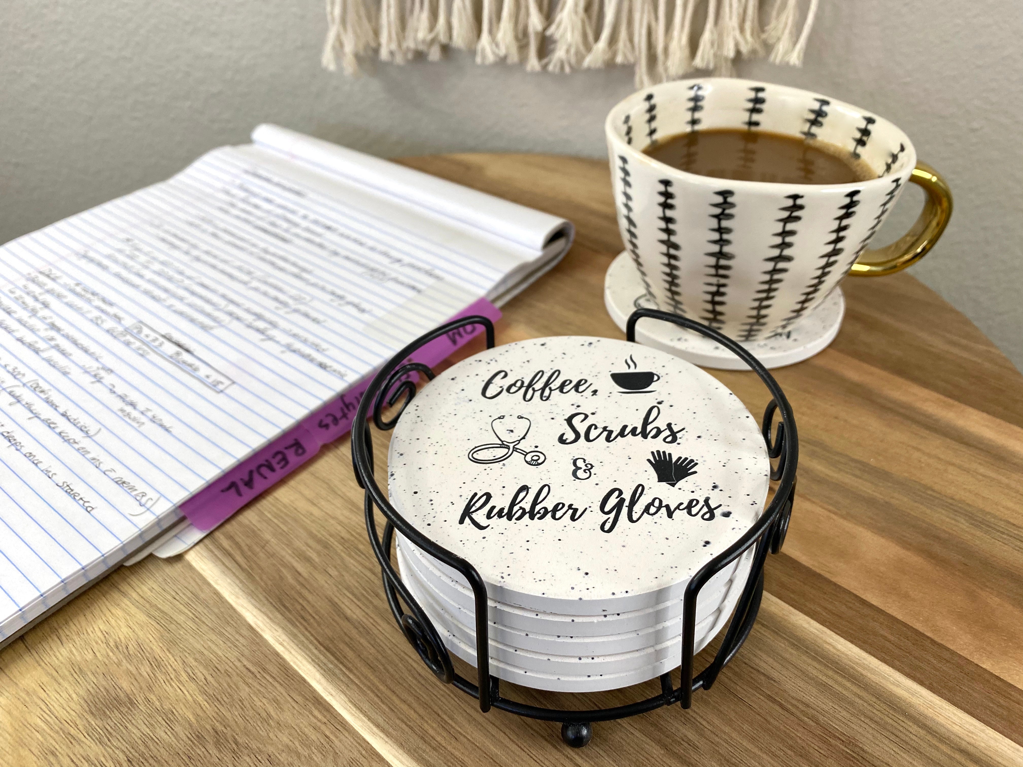 Absorbent Ceramic Coasters with Cork Base - Nurse Gifts for Women or Men - Holder Included (Sincere) - KCT Store