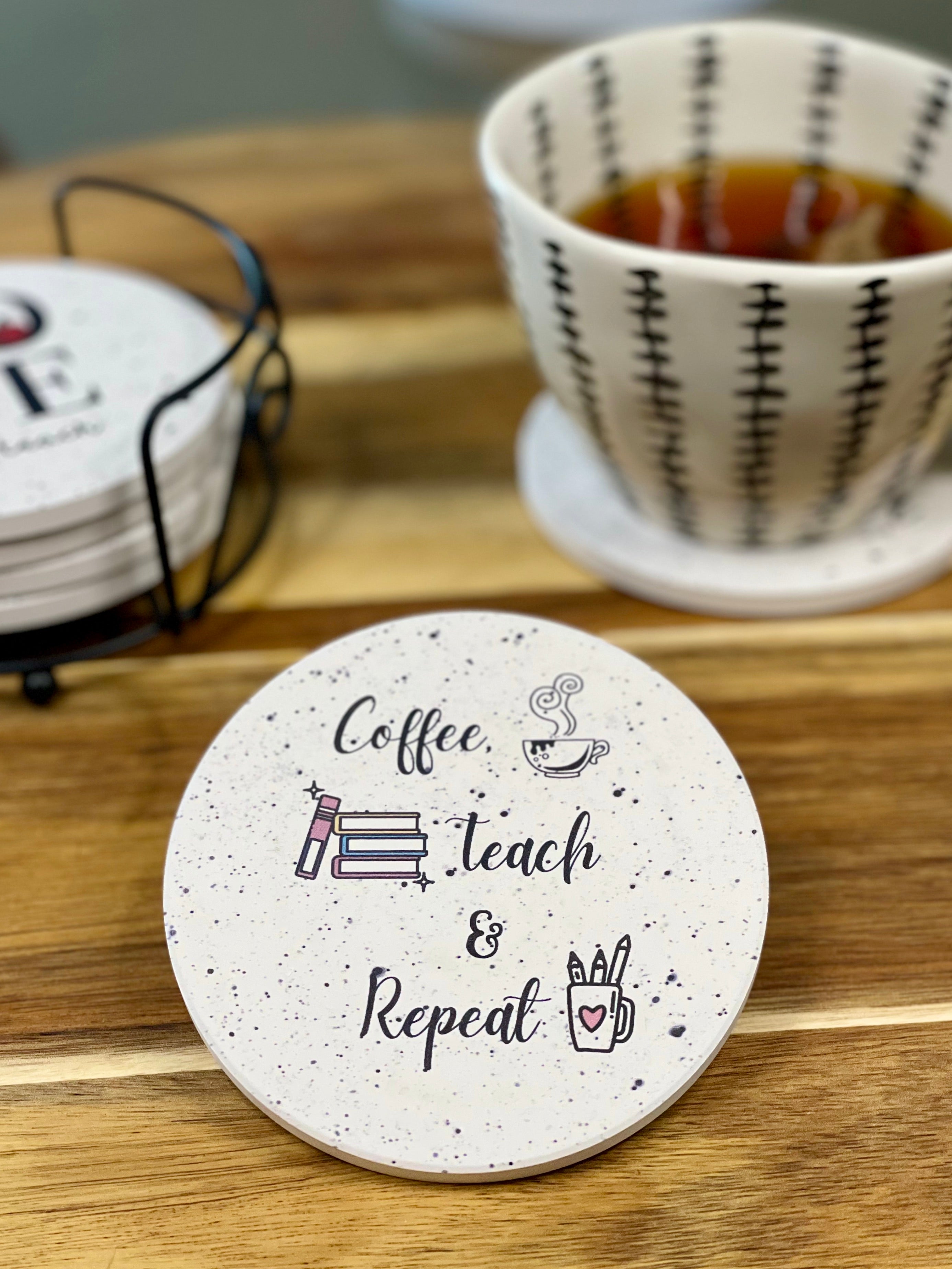 Best Teacher Gifts for Women - Teacher Appreciation Gifts - Absorbent Ceramic Coasters 6pc - Metal Holder & Cylinder Kraft Gift Box Included (Sincere) - KCT Store